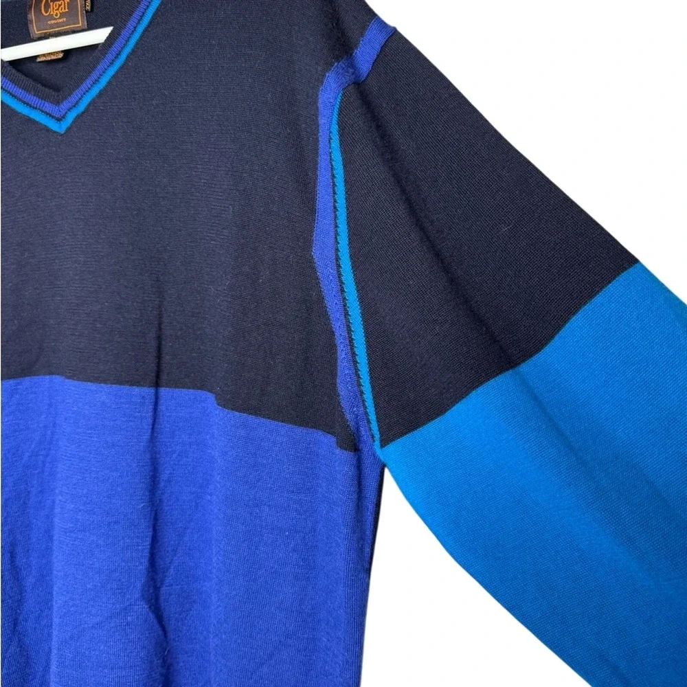 Cigar Couture Mens V Neck Colorblock Sweater Bold Retro Wool Eclectic Grandpa